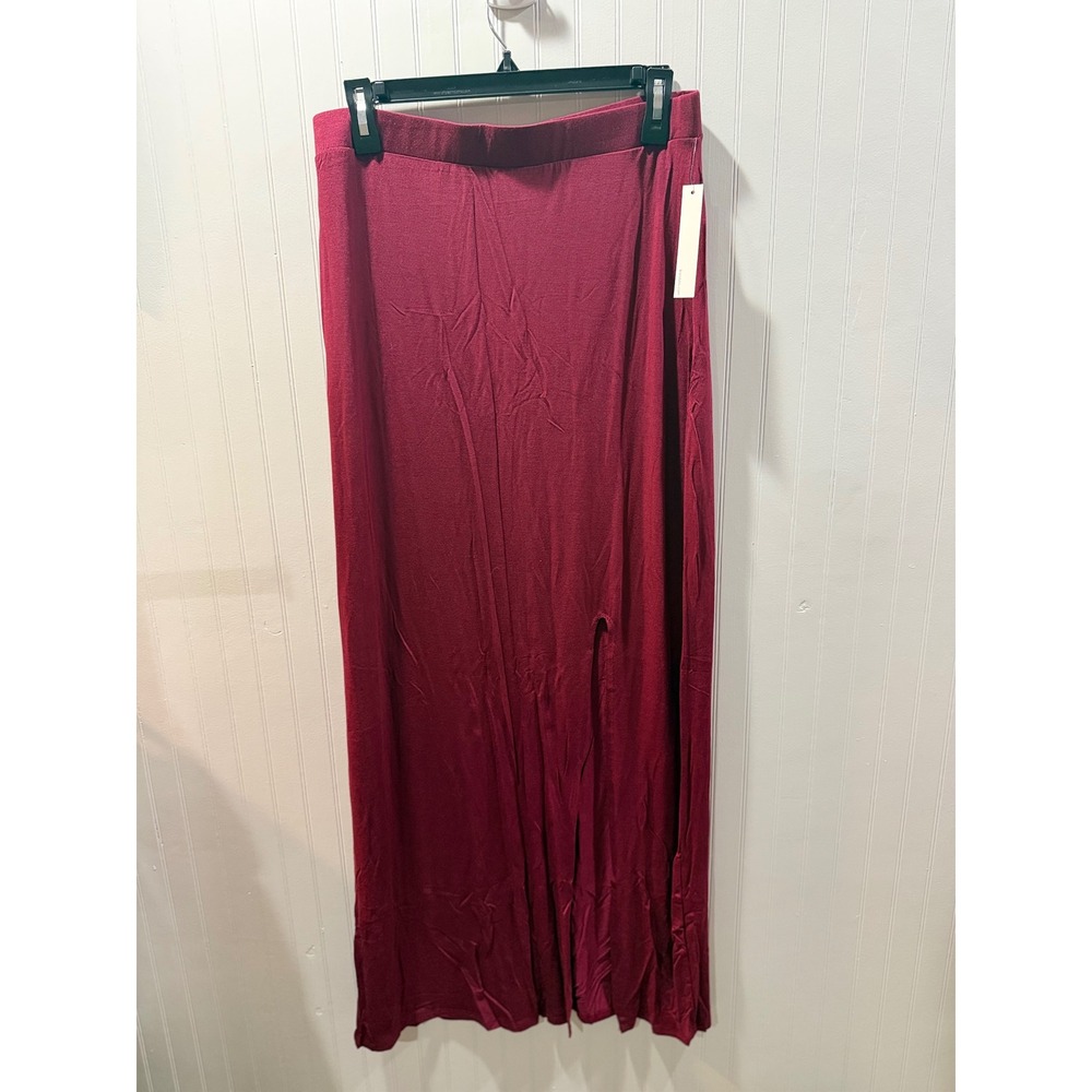 Brandy‎ Blu Burgundy Side Slit Jersey Knit Maxi Skirt Large NWT